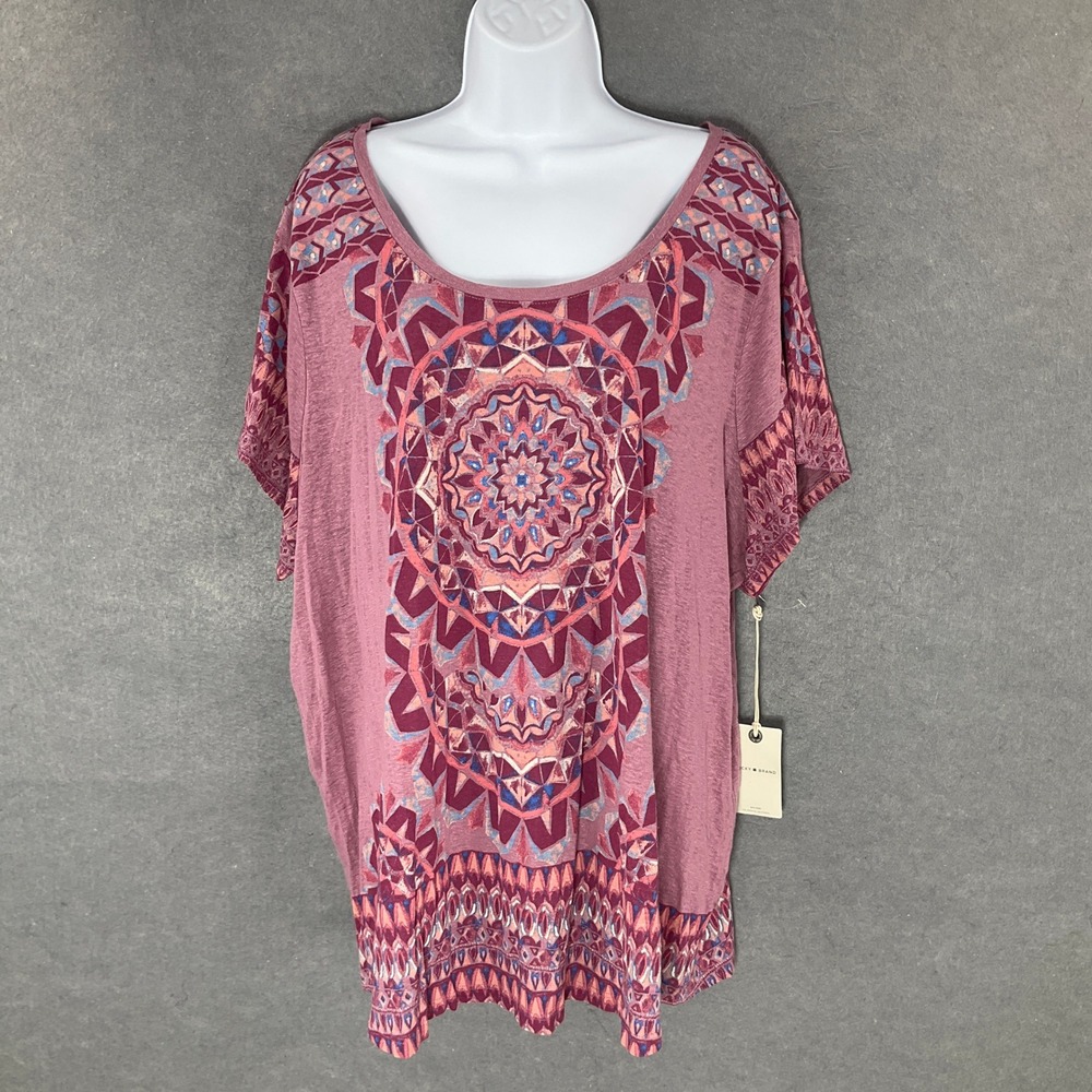 Boho Medallion Scoop Neck Top - Dusty Rose